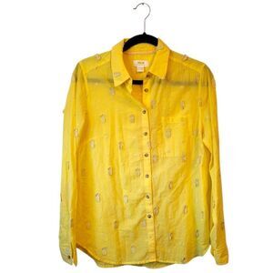 Maeve Women's Bright Yellow Pineapple Button Down Shirt Size US 8